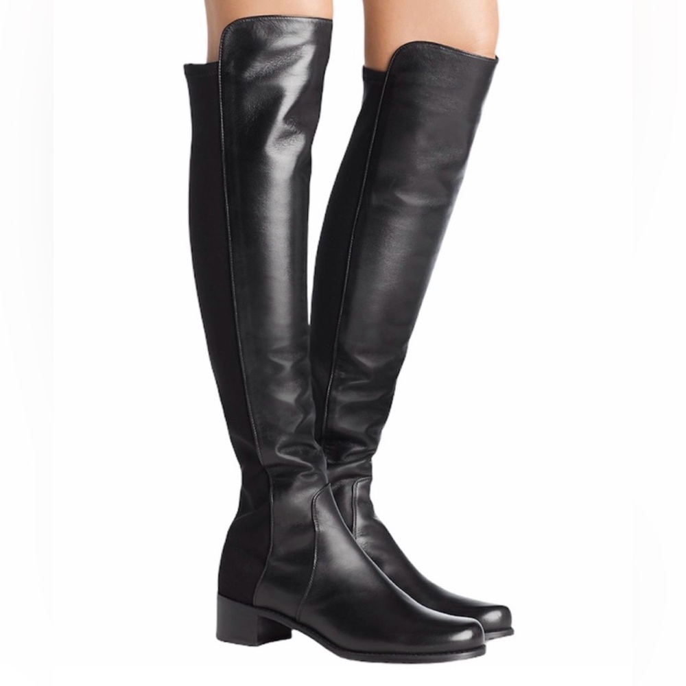 Stuart Weitzman 5050 Over the Knee Black Leather Stretch Boots Size 7 Chic